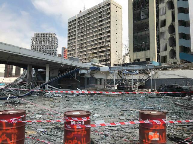 Zerstörte Gebäude nach der Explosion in Beirut. 