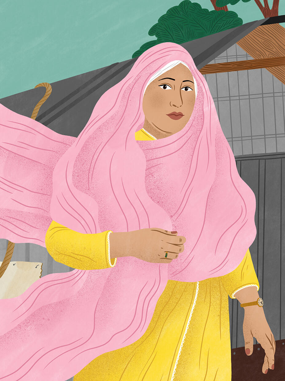 Razia geht mit einem Tuch in Bangladesch