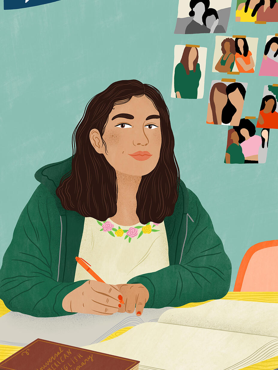 Valentina aus El Salvador lernt in der USA Illustration
