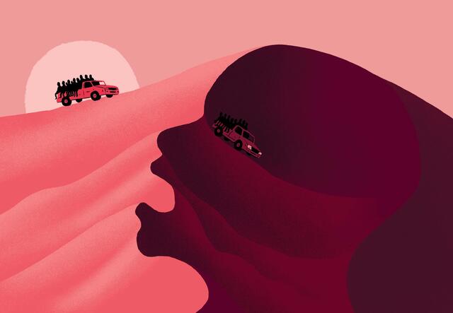 Paul Blow illustration about desert journey in Sahara Niger