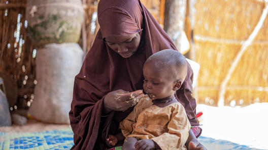 En kvinna i Niger matar sitt undernärda barn